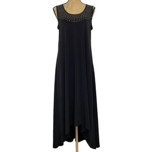 Grace Classy Black Hi Low Maxi Sleeveless Dress w/ Gold Embellishments- size M